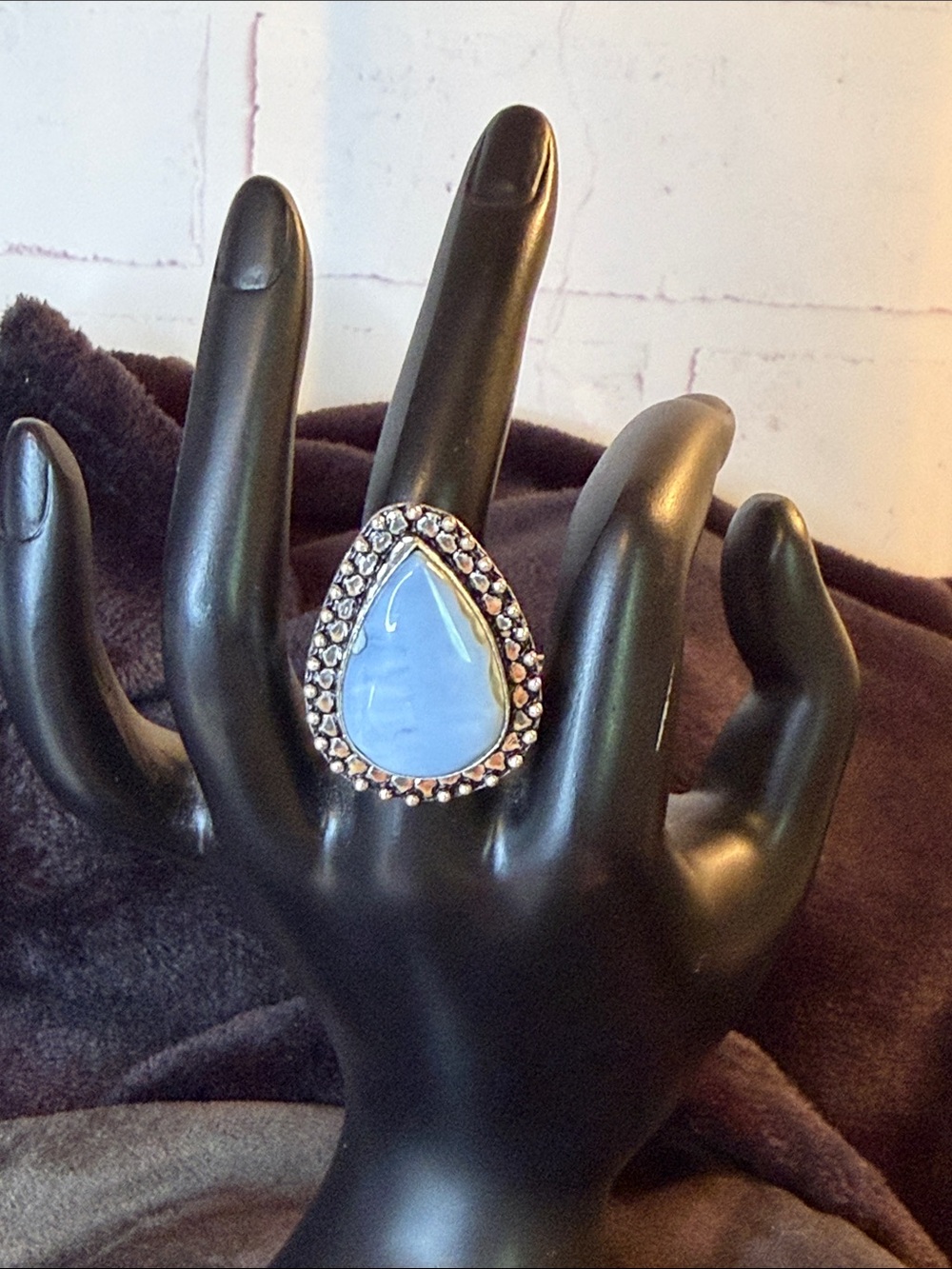 Owyhee Blue Opal Teardrop Statement Sterling Silver Ring sz8.5
